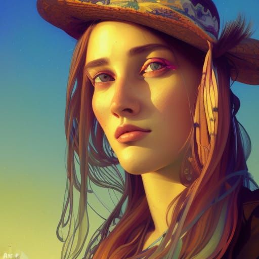 Bohemian Farm Girl Portrait at Sunset