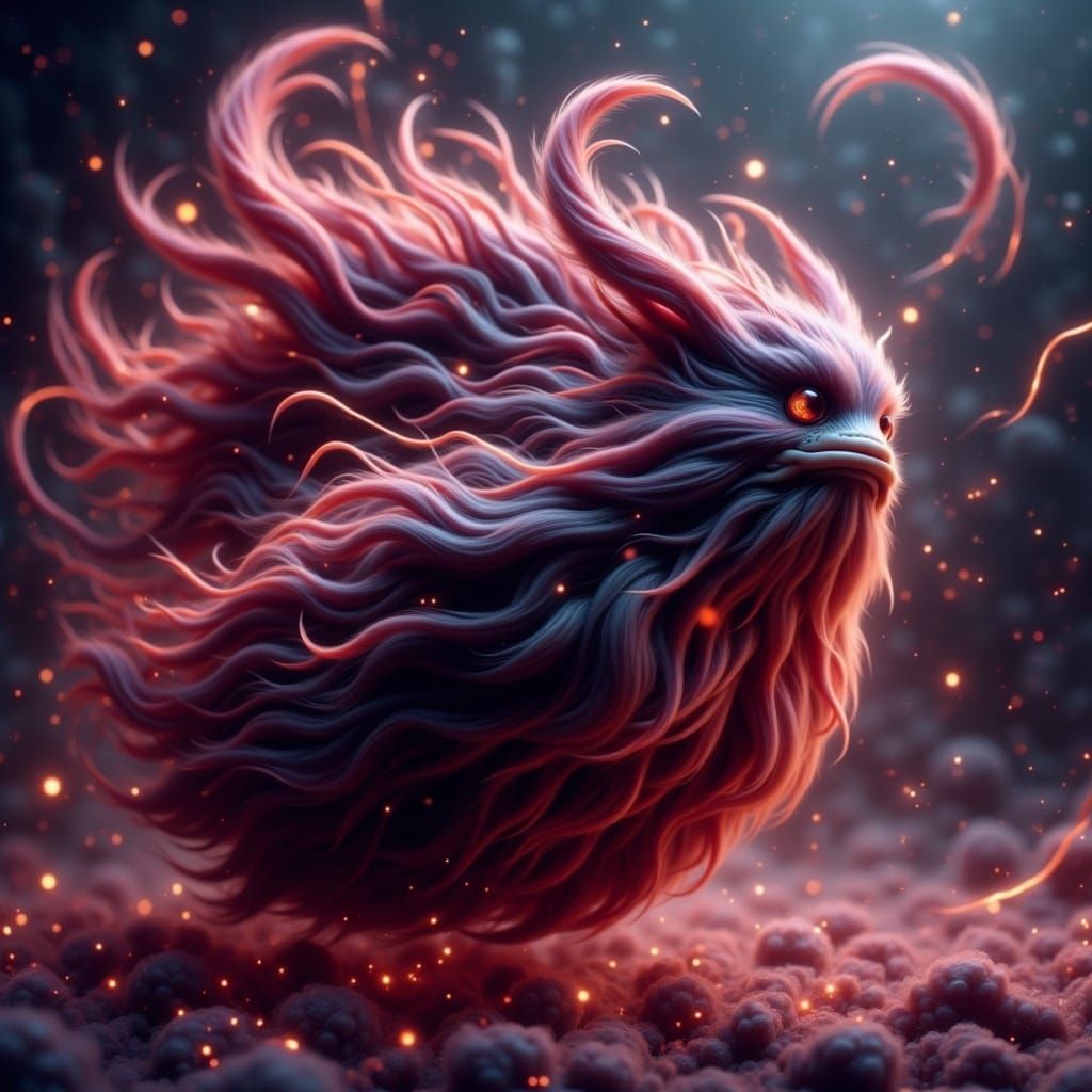 Furry Beast Emerges from Smoking Lightning Storm