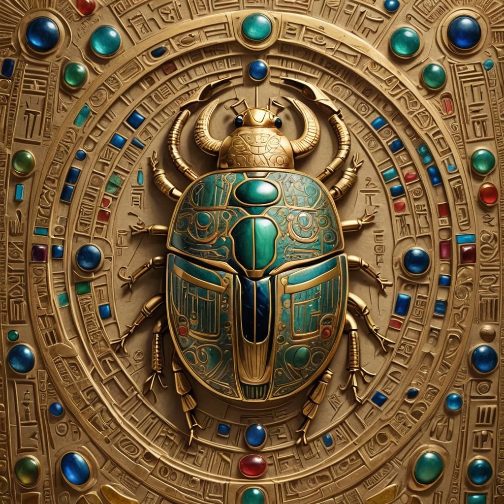Ornate Golden Scarab Beetle in Egyptian Style