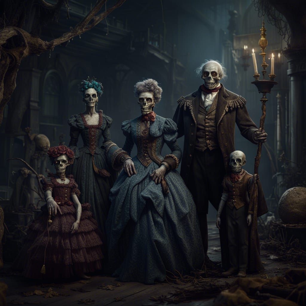 Gothic Undead Family Portrait, 1800s Matte Painting