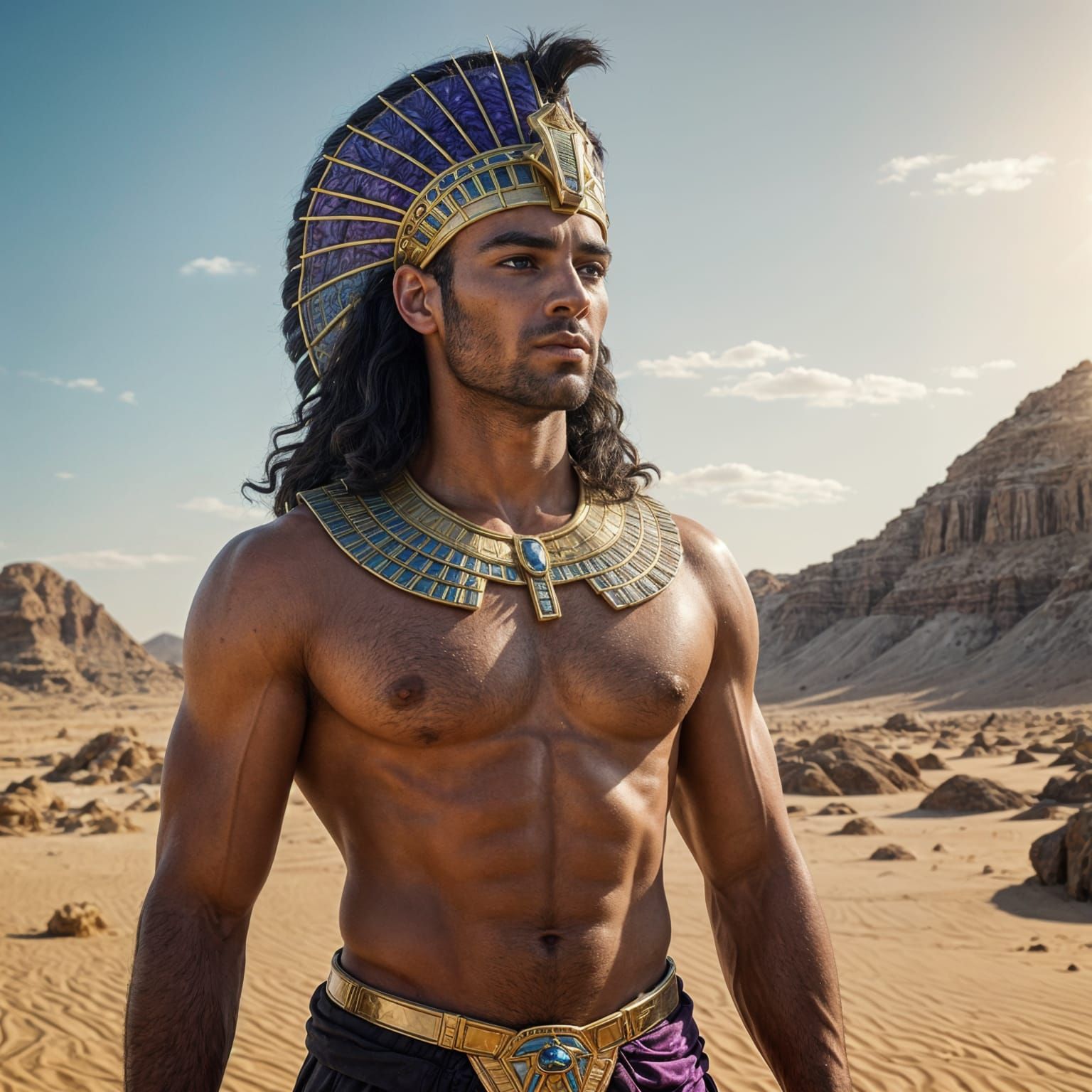 Egyptian Pharaoh Made of Amethyst Crystals in a Vibrant Dese...
