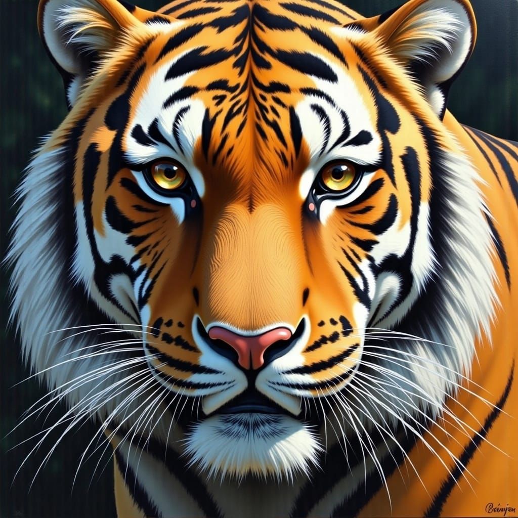 Unfinished Tiger Face in Realistic Oil Painting Style