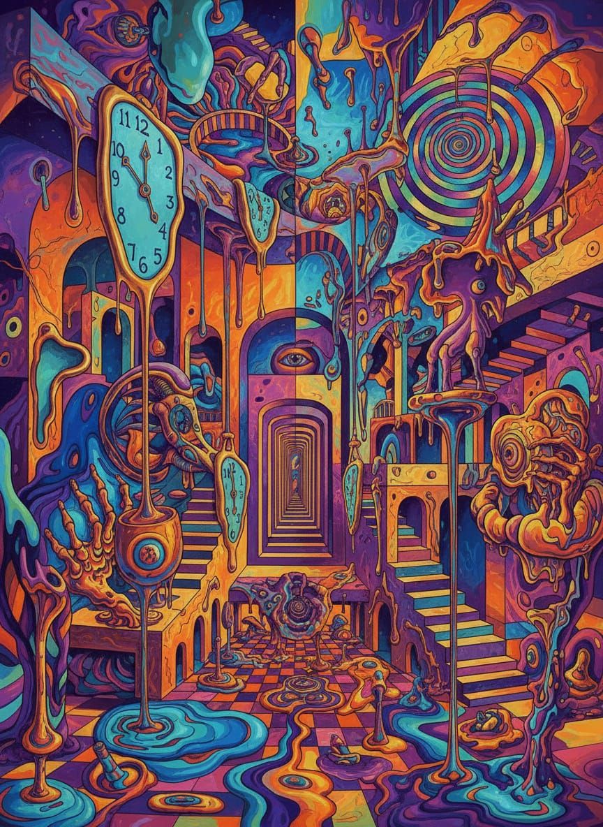 Surreal Landscape with Melting Clocks and Warped Perspective...