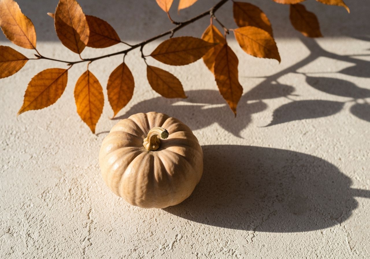 Minimalist Autumn Pumpkin with Textured Leaves