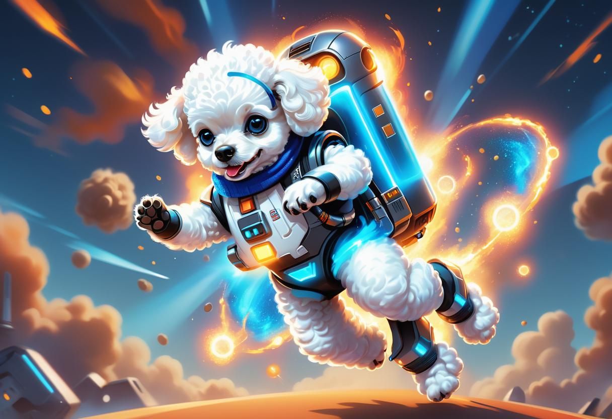 Jetpack Poodle Puppy: Cartoon Sci-Fi Adventure