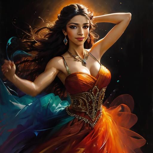 Latino Dancer Portrait with Colorful Gauze Dress