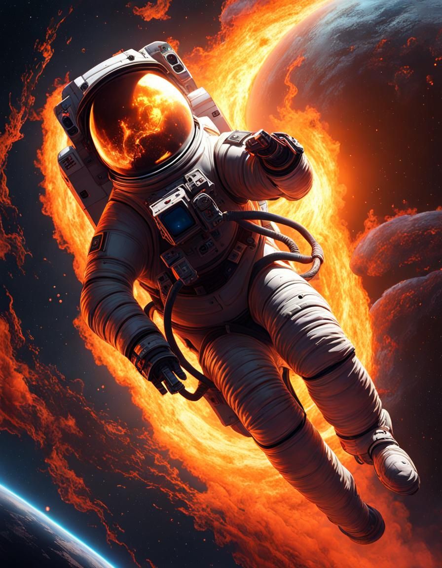 Astronaut Chasing Blobs of Liquid in Space