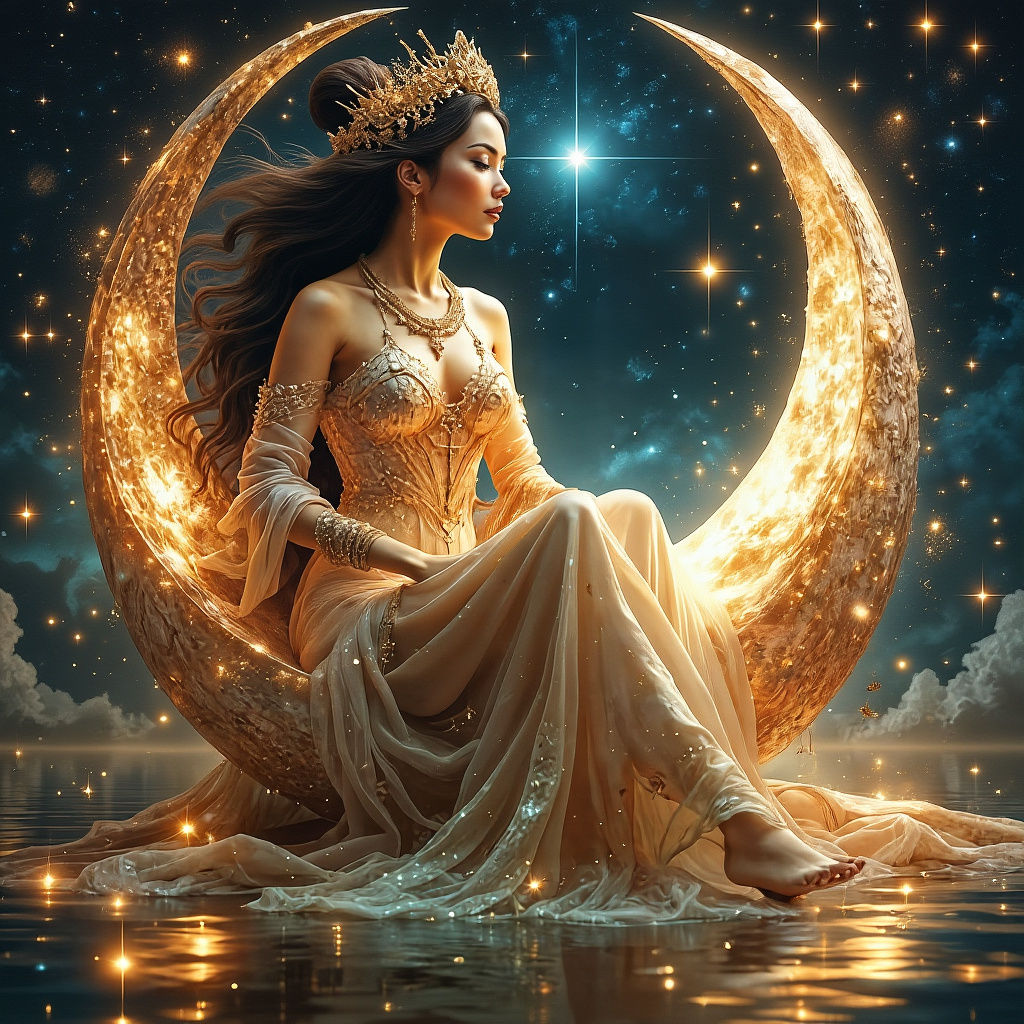 Celestial Goddess Playing Lyre in Art Nouveau Style