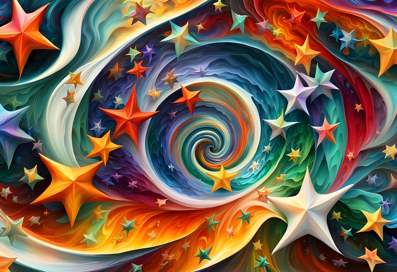 Vibrant Iridescent Cosmic Vortex in Thick Impasto Oil Style