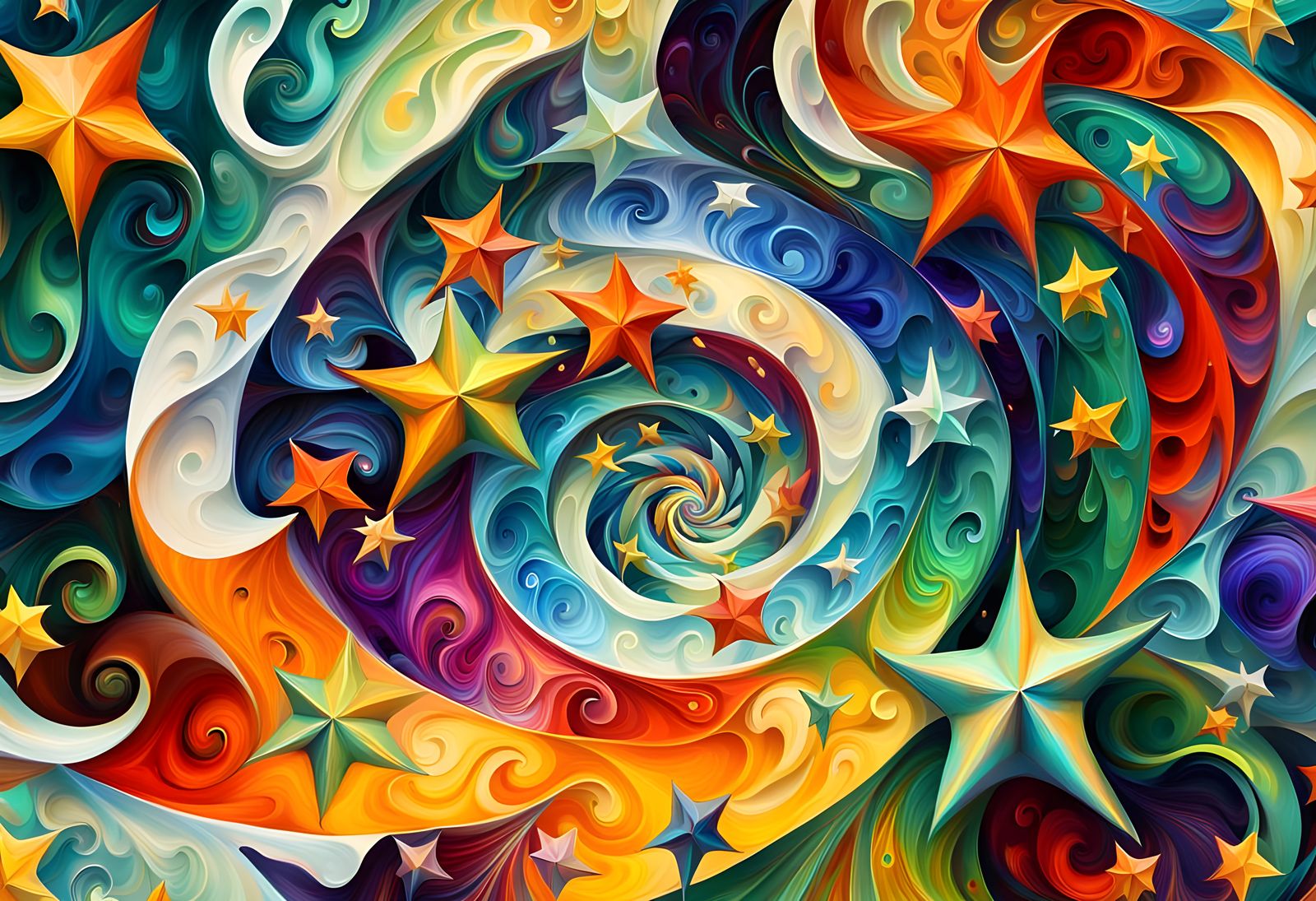 Vivid Iridescent Cosmic Dance of Swirling Star-Beings in Dee...