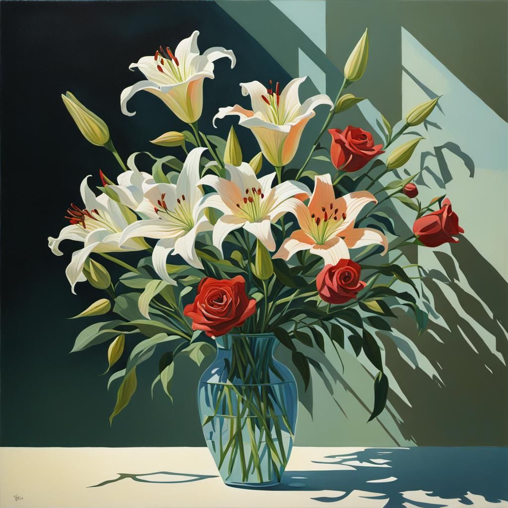 Floral Still Life with Roses and Lilies