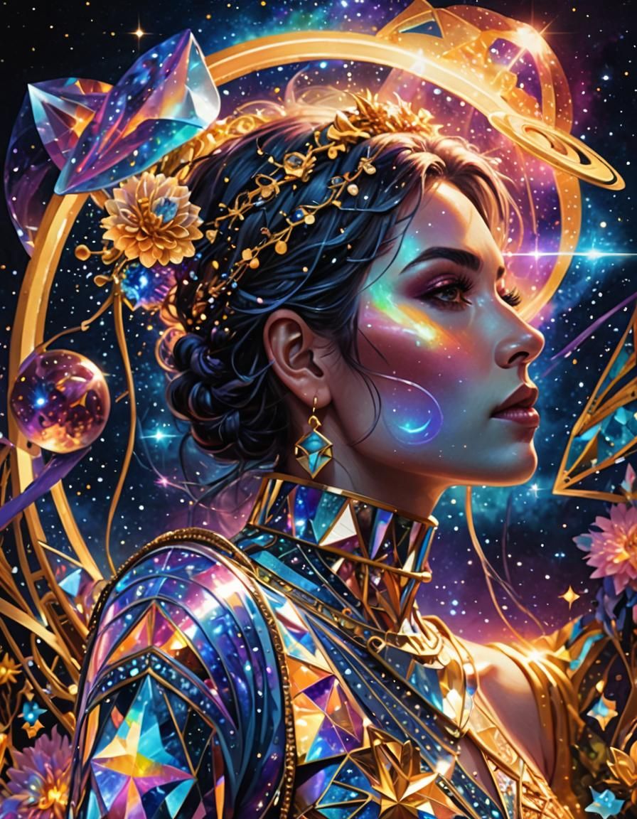 Cosmic Chimera Girl Illustration in Mixed Media