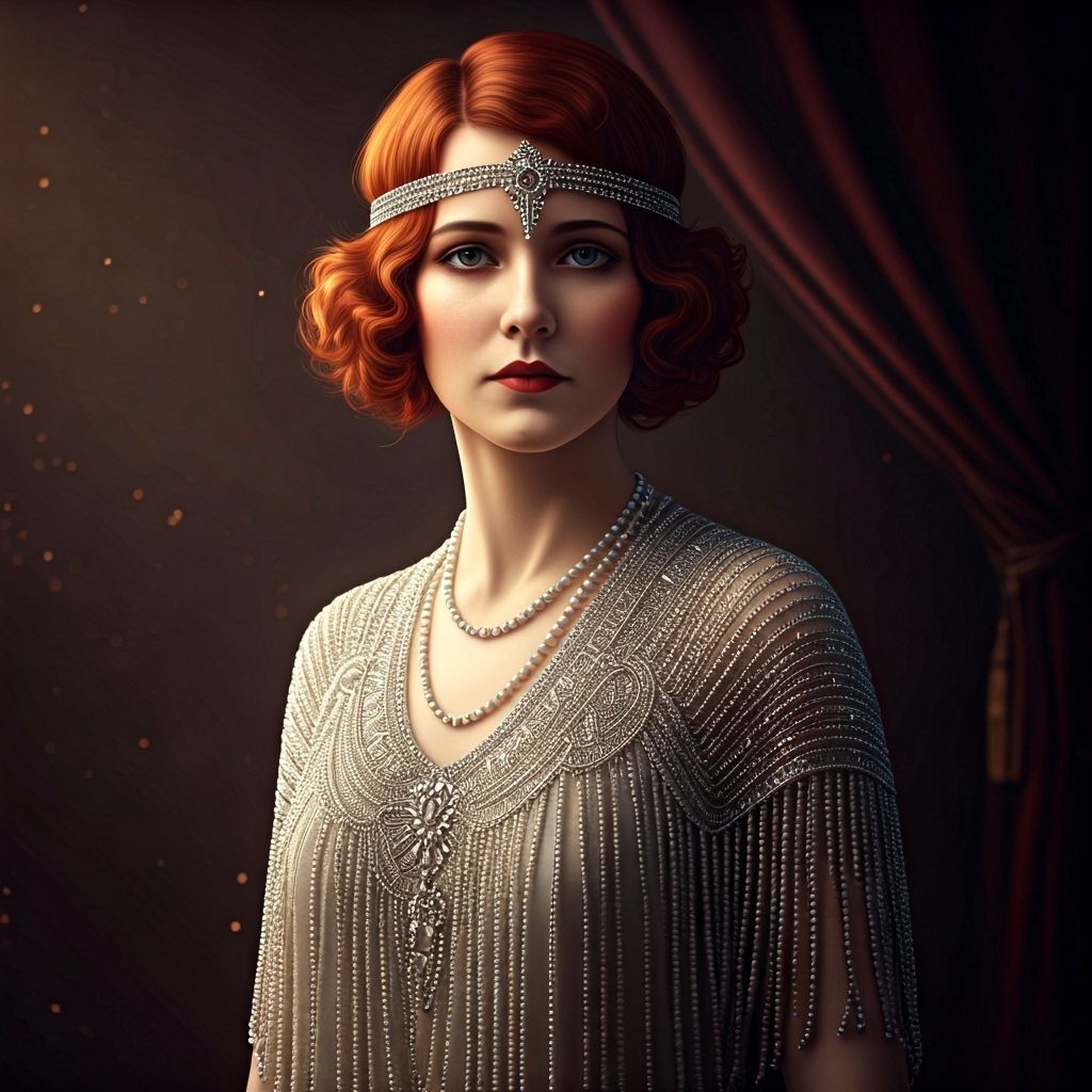 Ingres Style Flapper Lady in Silver Beaded Costume