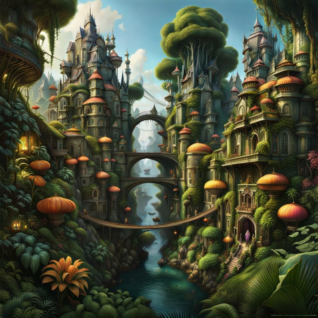 Lush Jungle City, Detailed Matte Painting