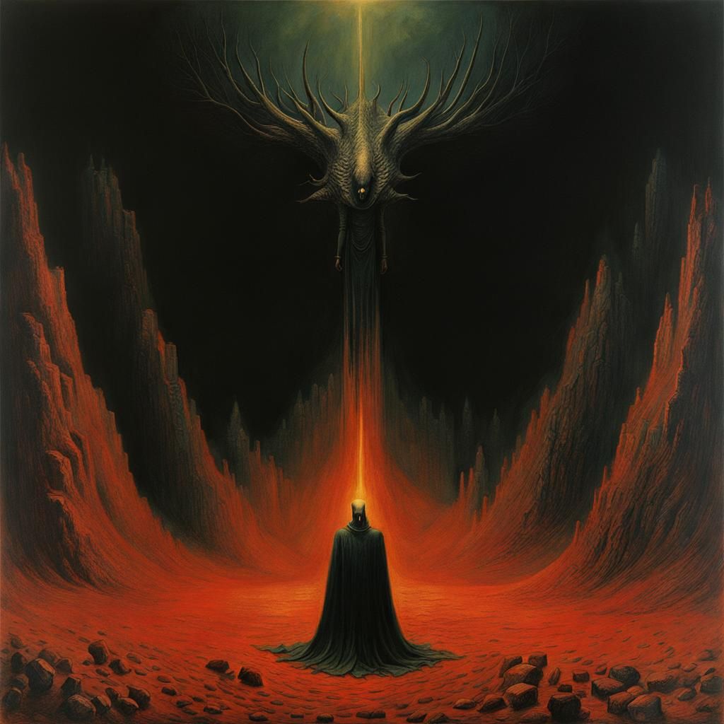 Disturbing Acolyte in Surreal Horror Style