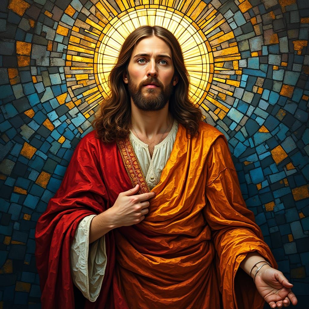 Jesus in Stained Glass Style with Golden Halo