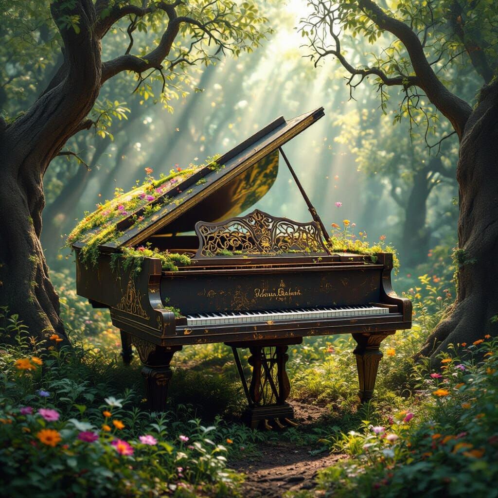 Enchanted Forest Piano with Glowing Escalators