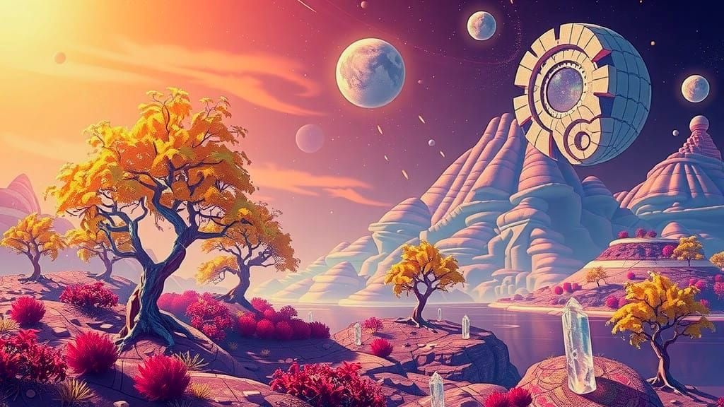 A Futuristic Celestial Body in a Vibrant Aesthetic