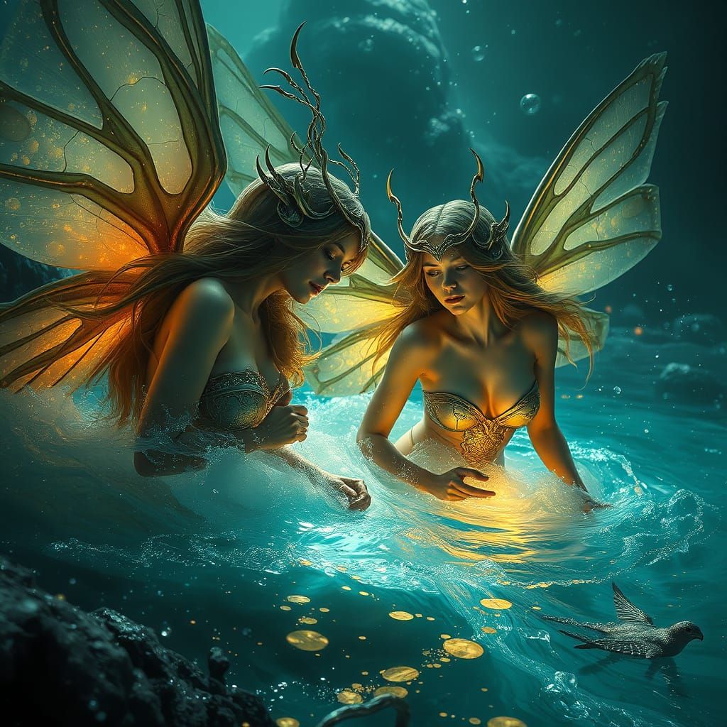 Mythical Mermaids Singing an Enchanting Melody in a Dreamy A...