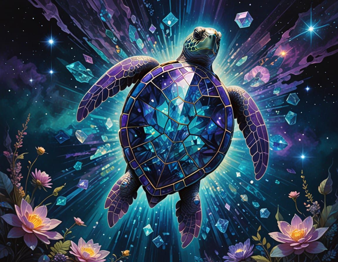 Crystal Turtle in Sacred Geometry with Celestial Light