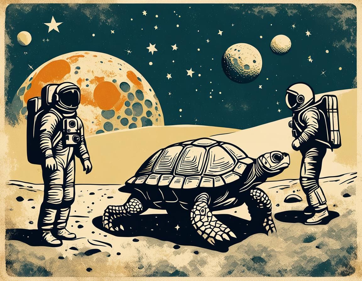 Turtle and Astronauts on the Moon Landing