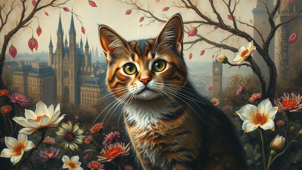 Cat in Wonderland: Impasto Strokes in Surreal Scene