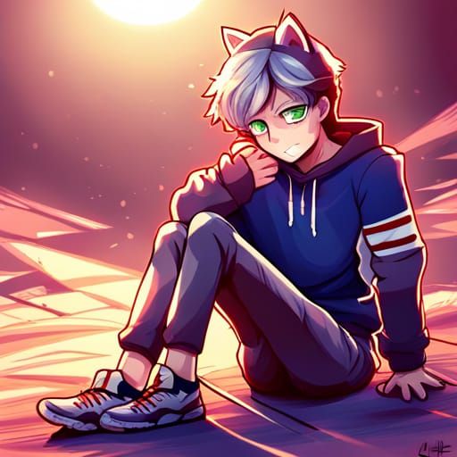 Anime Catboy in Hoodie Saying Nya