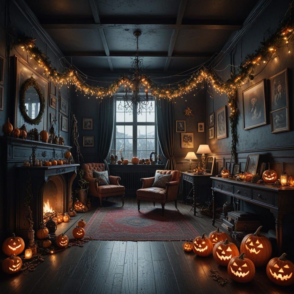 Christmas Meets Halloween Loft Interior: Hyper-Realistic Dig...