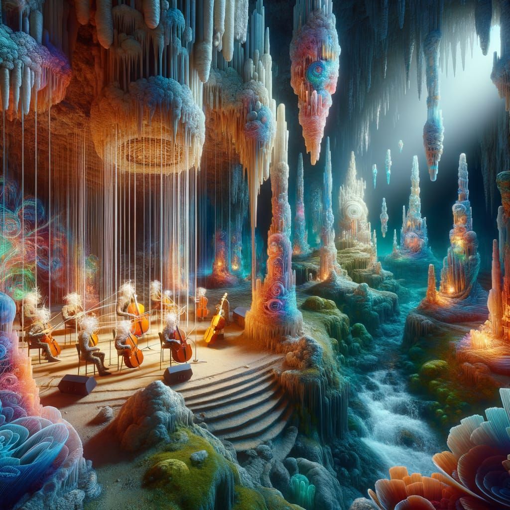 Surreal Musical Caverns with Crystalline Musicians