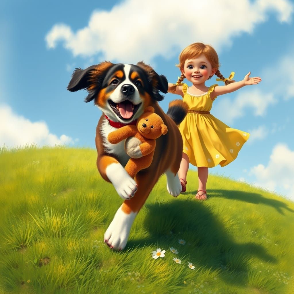 Joyful Saint Bernard Sprints to His Little Girl Owner in a W...