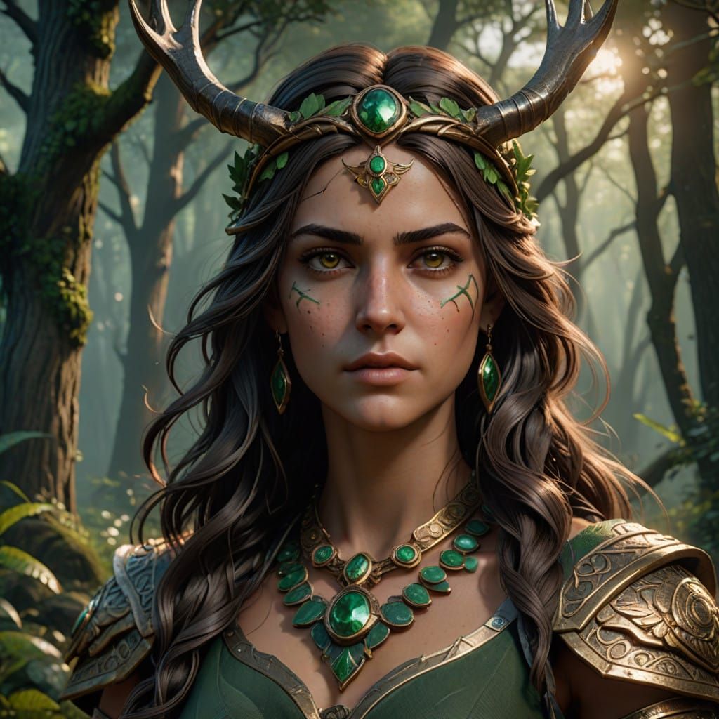 A Stunning, close portrait of Artemis, the Goddess of Hunt.