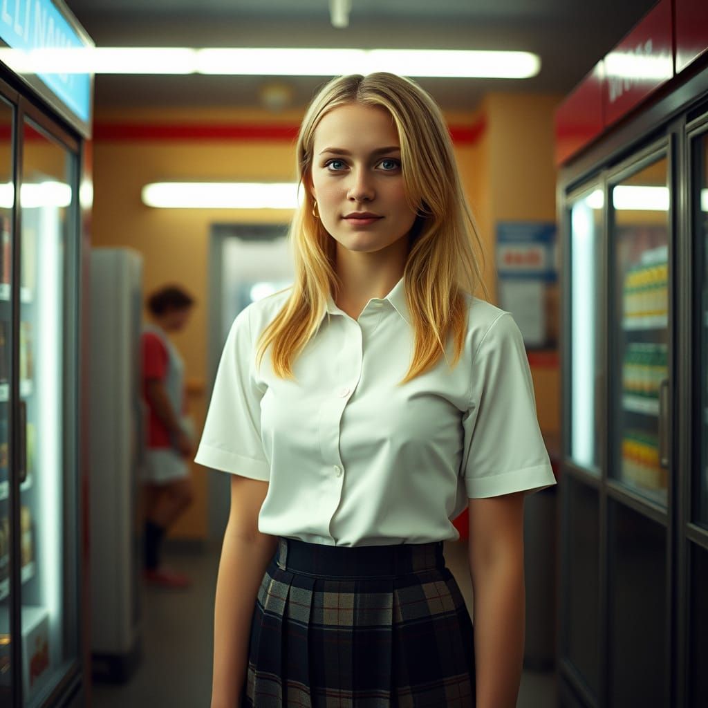 Nostalgic Teenage Girl in Private School Uniform, Dimly Lit ...