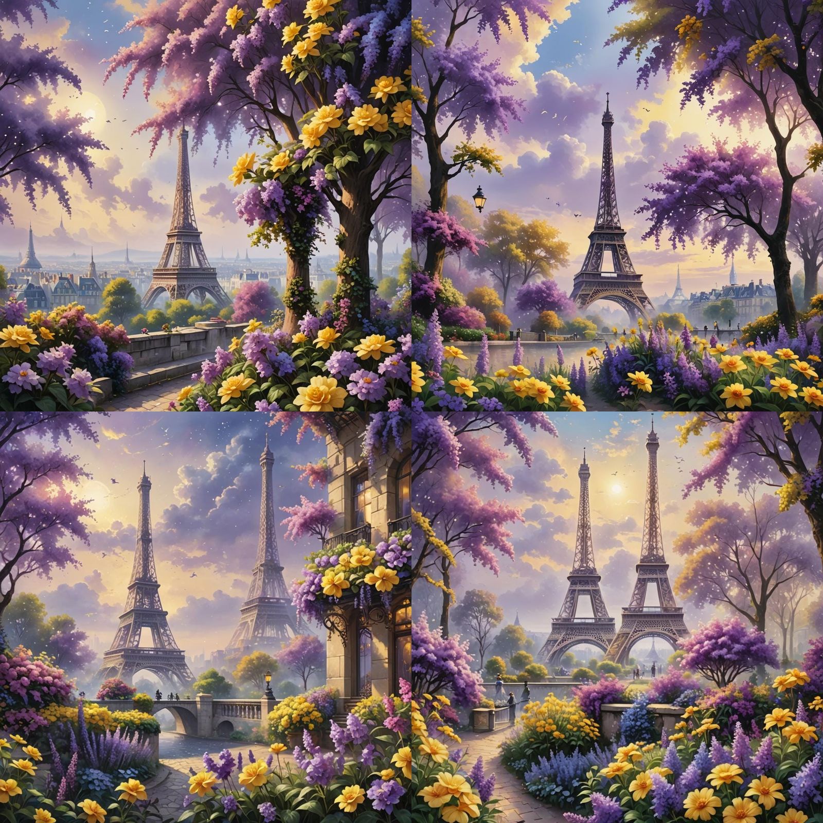 Paris Summer Scene with Eiffel Tower in Clip Art