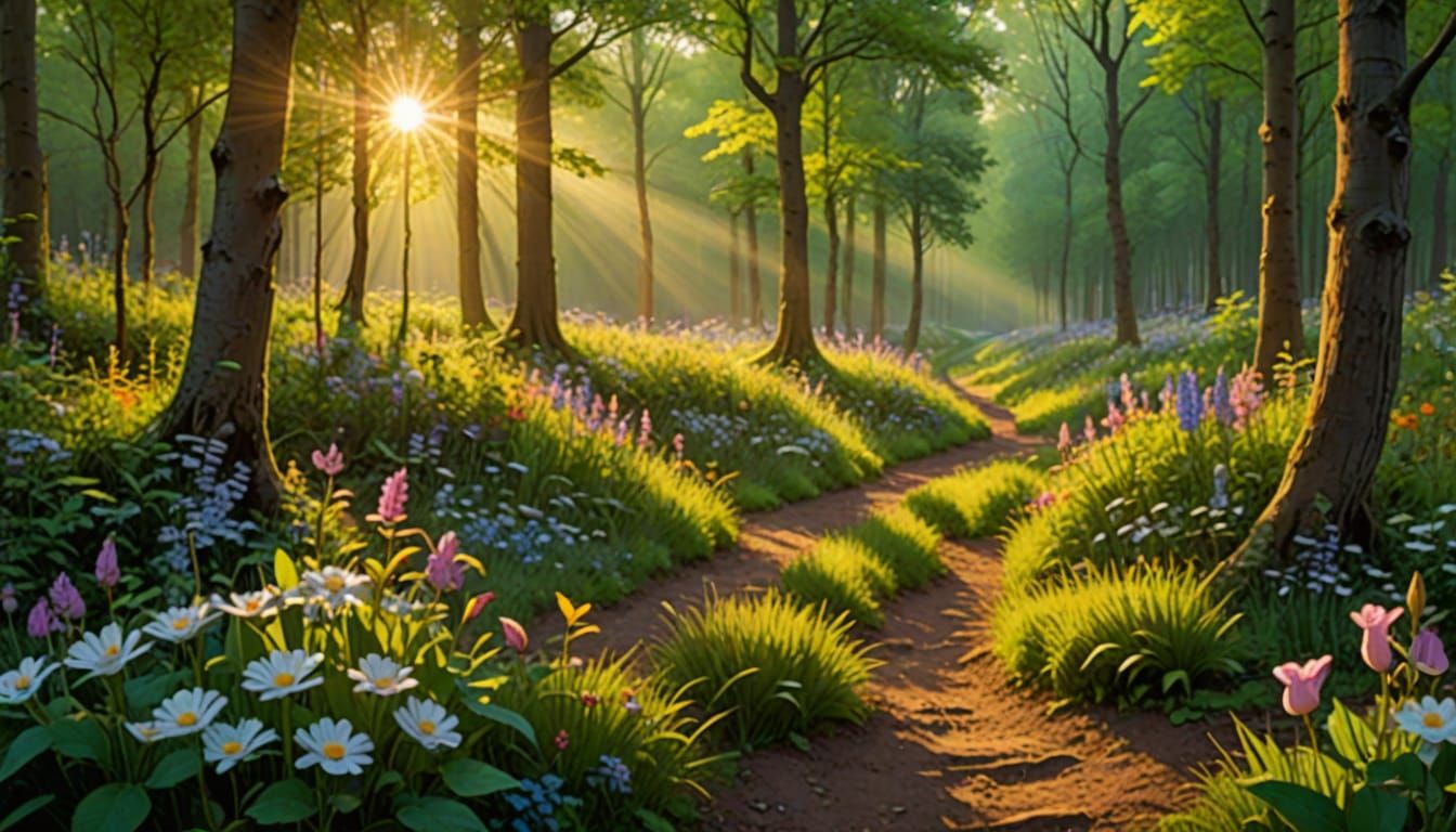 Forest Awakening in Vibrant Morning Light