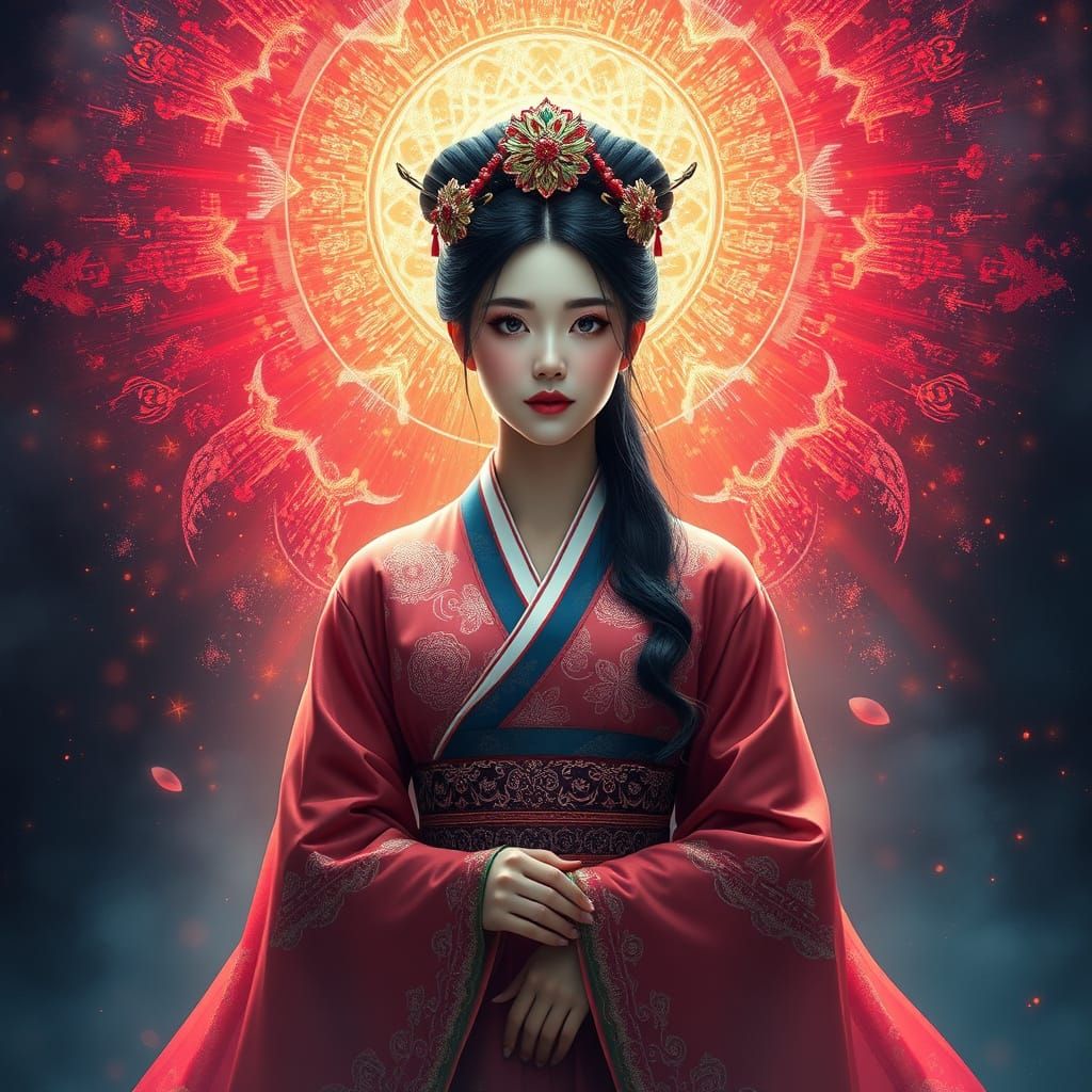 Ethereal Korean Beauty in Traditional Hanbok, Concept Art St...