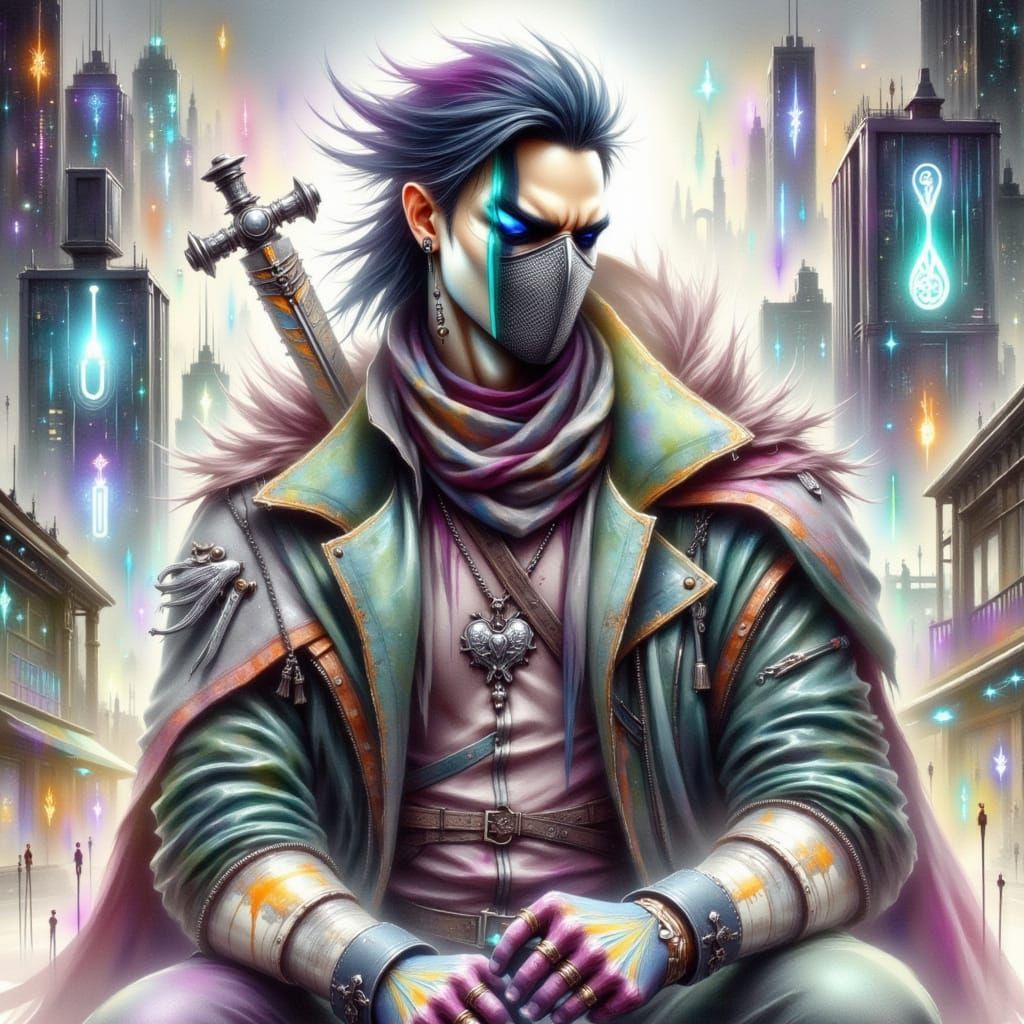 Cyberpunk Knight in Dreamy Virtual Reality Watercolor