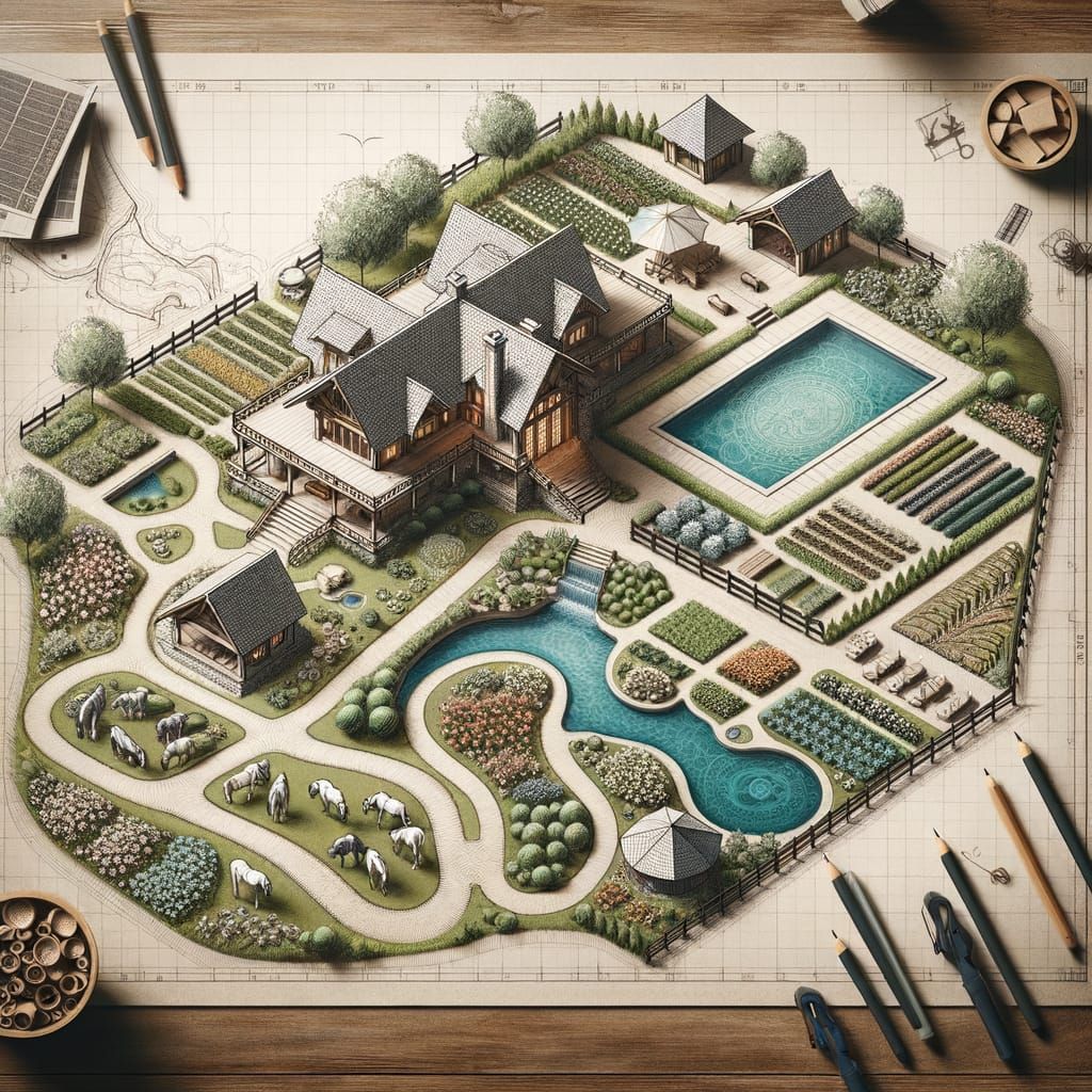 Blueprint of Dream Property Landscape with Diverse Outdoor A...