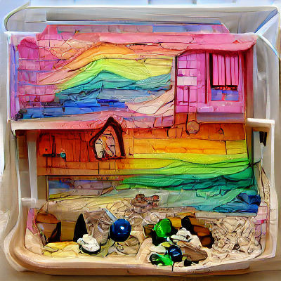 Dollhouse in Rainbow Sandbox: Acrylic Painting