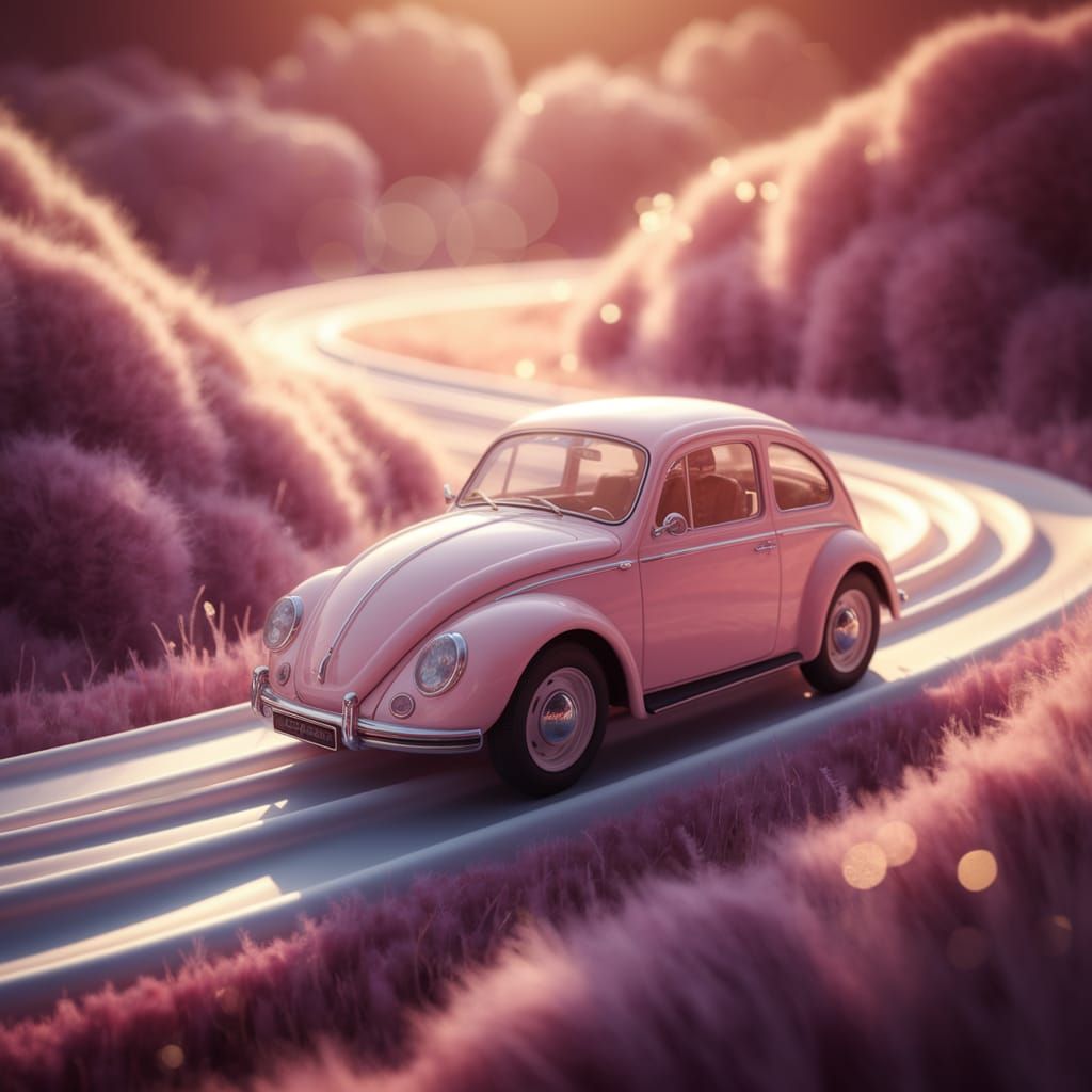 Whimsical Fabric Car in Lush Woolen Landscape