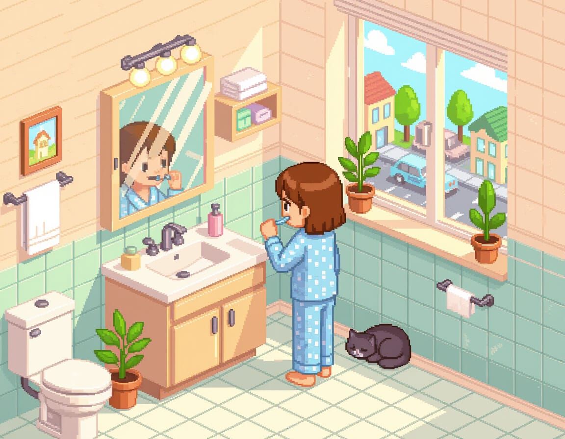 Cozy Isometric Pixel Art Bathroom Scene