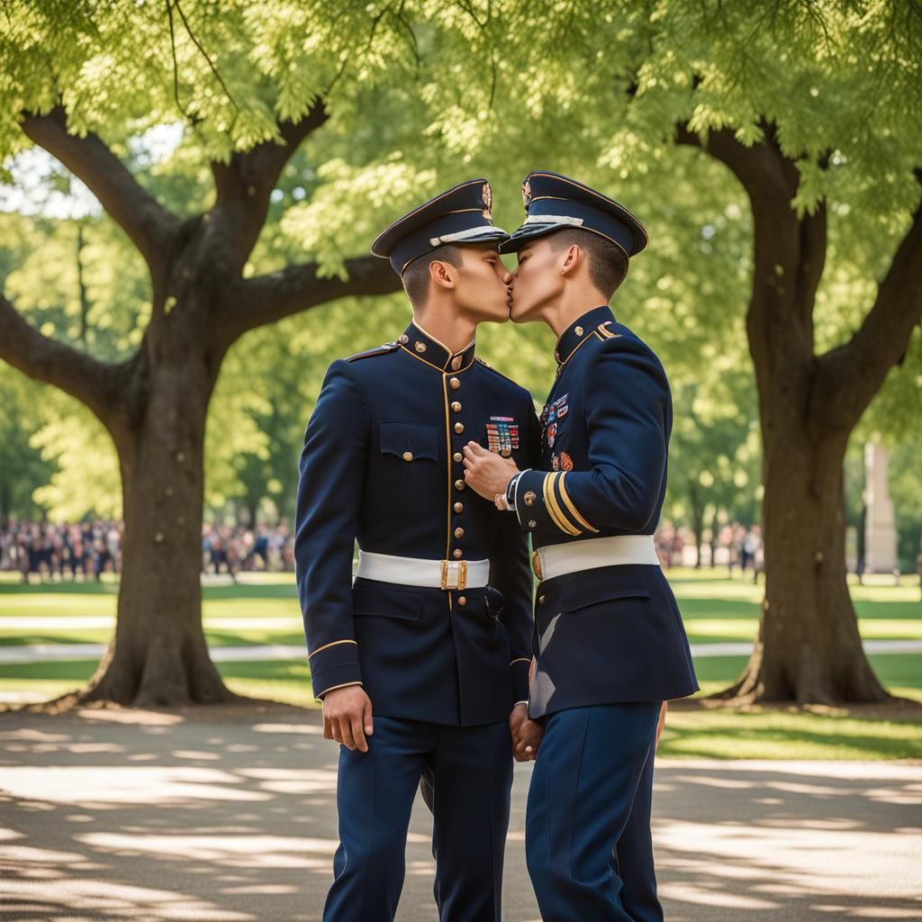 Romantic Kiss Between Two Westpoint Cadets