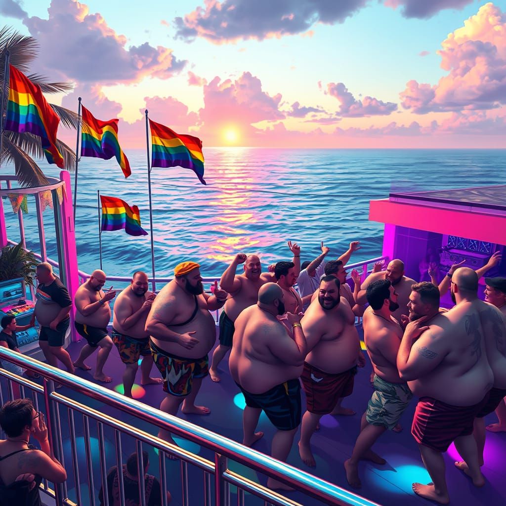 Joyful Dance Club Overlooking Ocean in Hyperrealistic Style