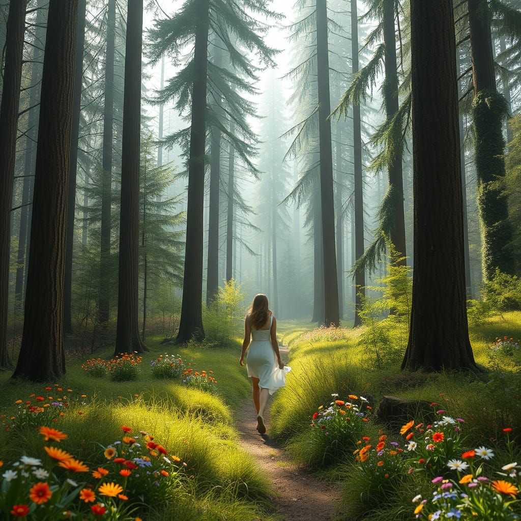Serene Woman in Forest Concept Art