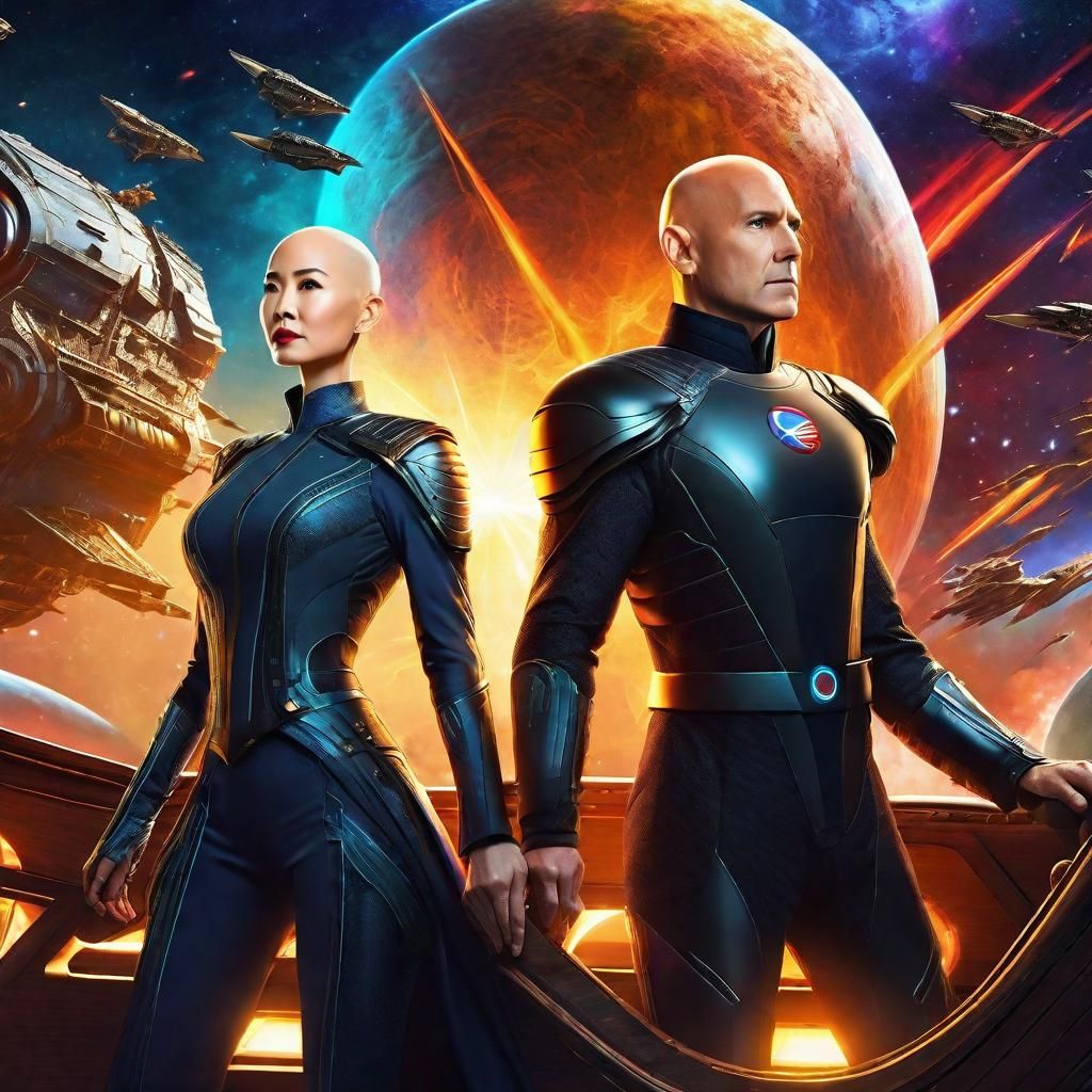 Space Captains Navigate Wooden Ship in Starry Battle