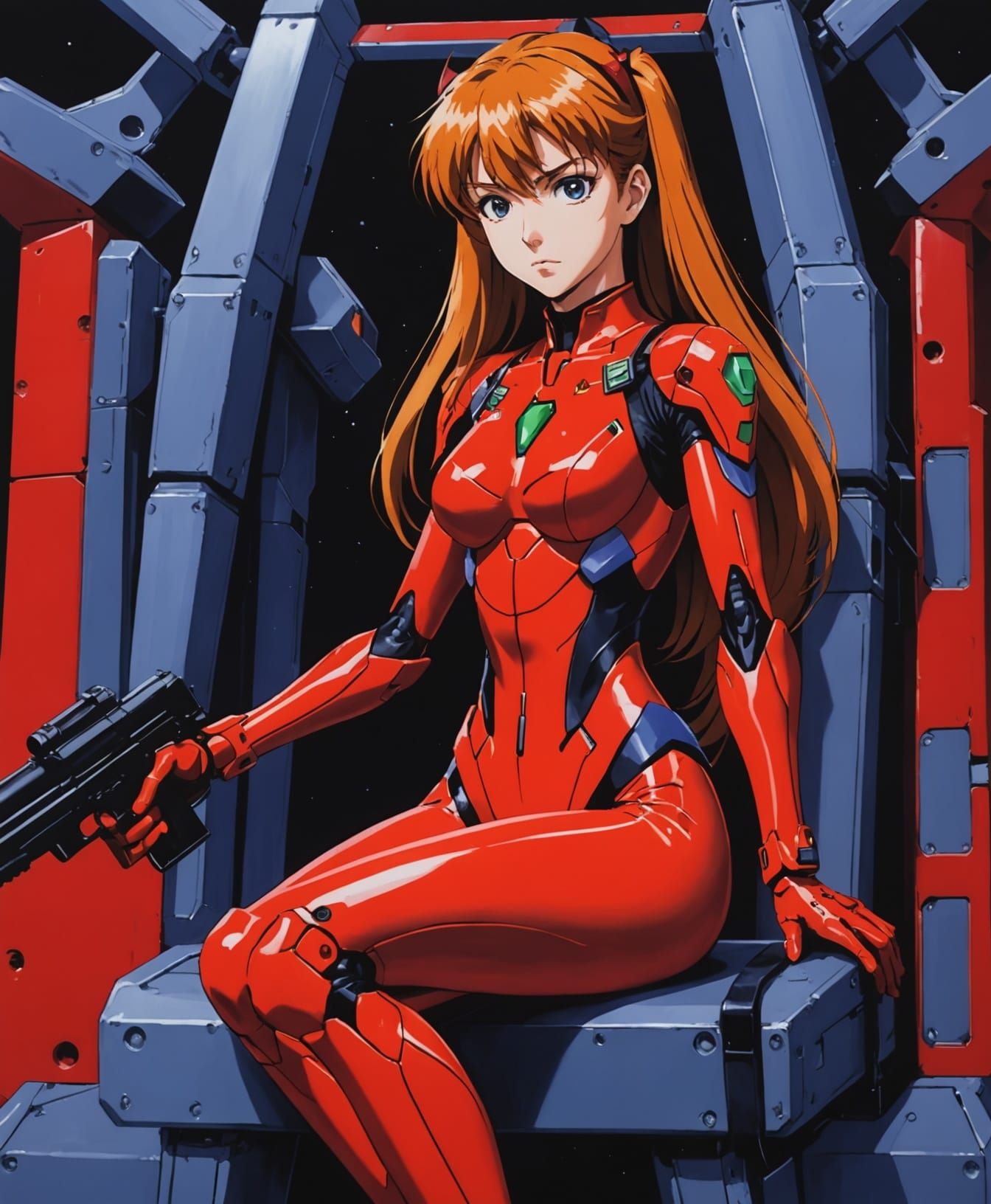 Surreal Portrait of Asuka Langley in a Neon Genesis Evangeli...