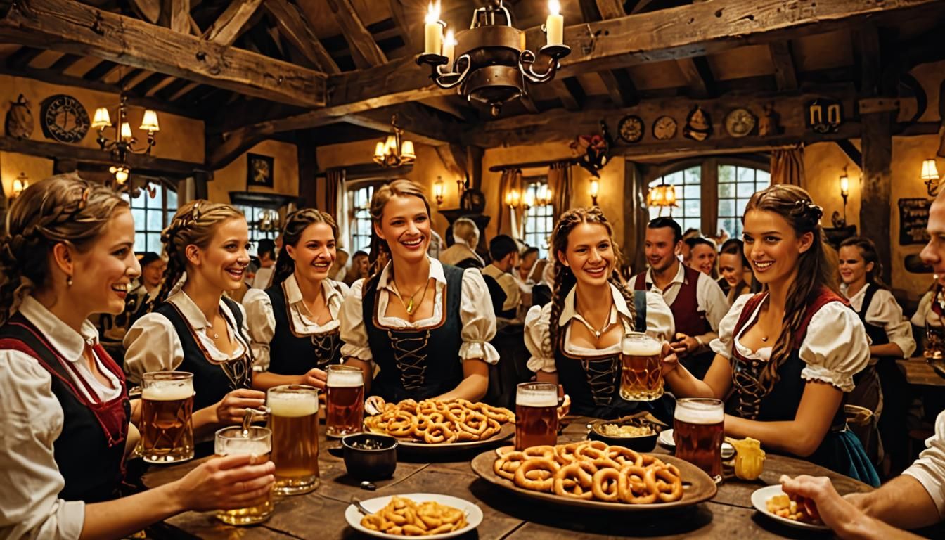 Oktoberfest in a Medieval Tavern: A Vibrant Oil Painting