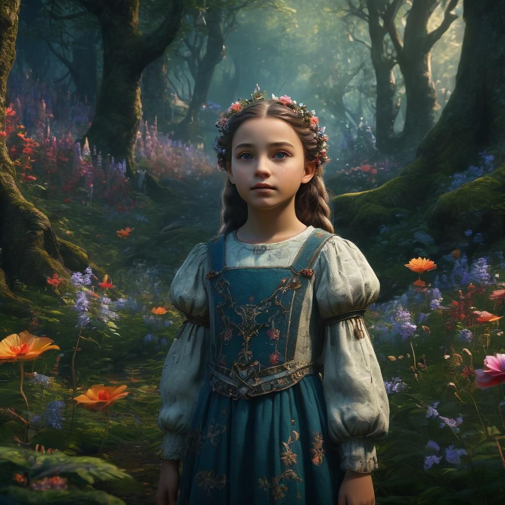 Beautiful Girl in Forest: Detailed Matte Painting