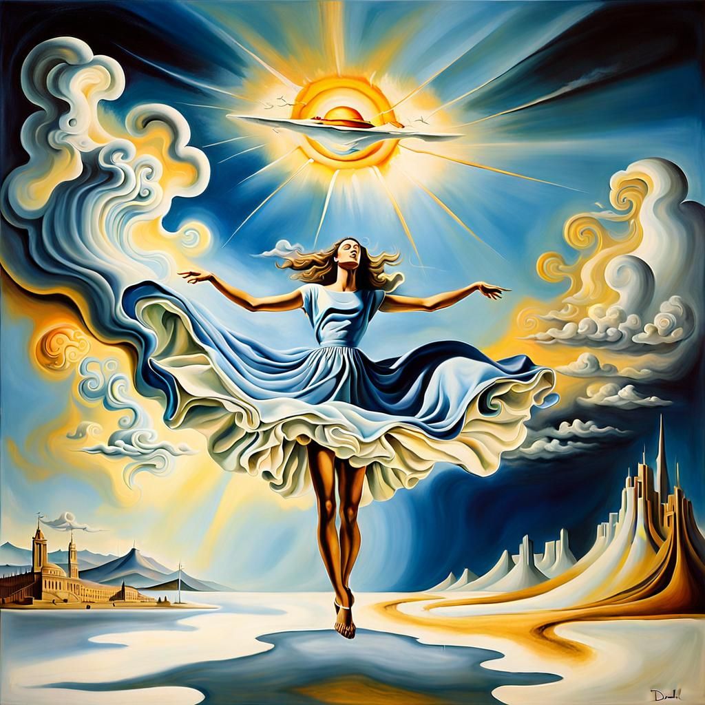 Surreal Dancers in Burning Beds, Oil on Canvas
