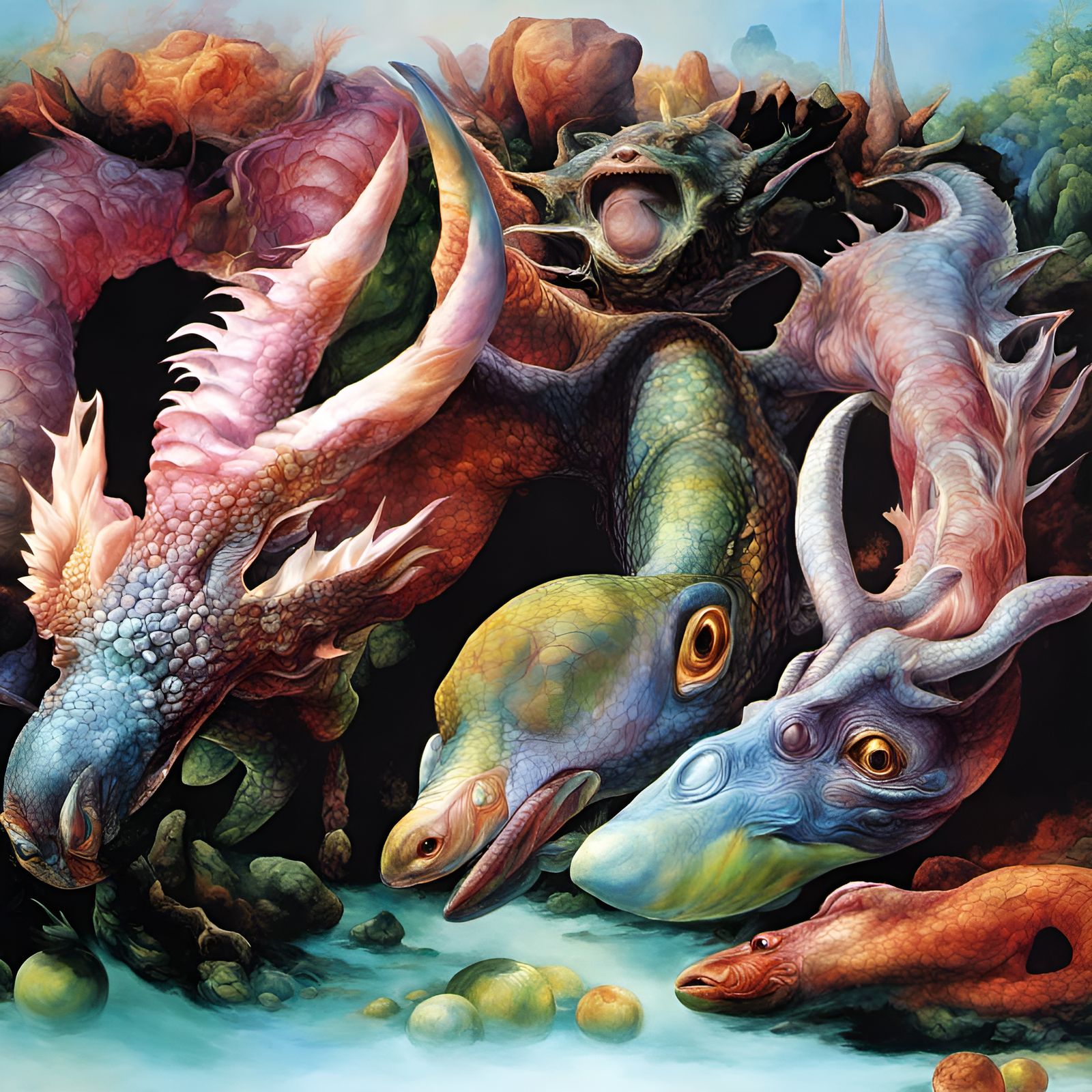 Exotic Creatures in a Hyperrealistic Alien Landscape