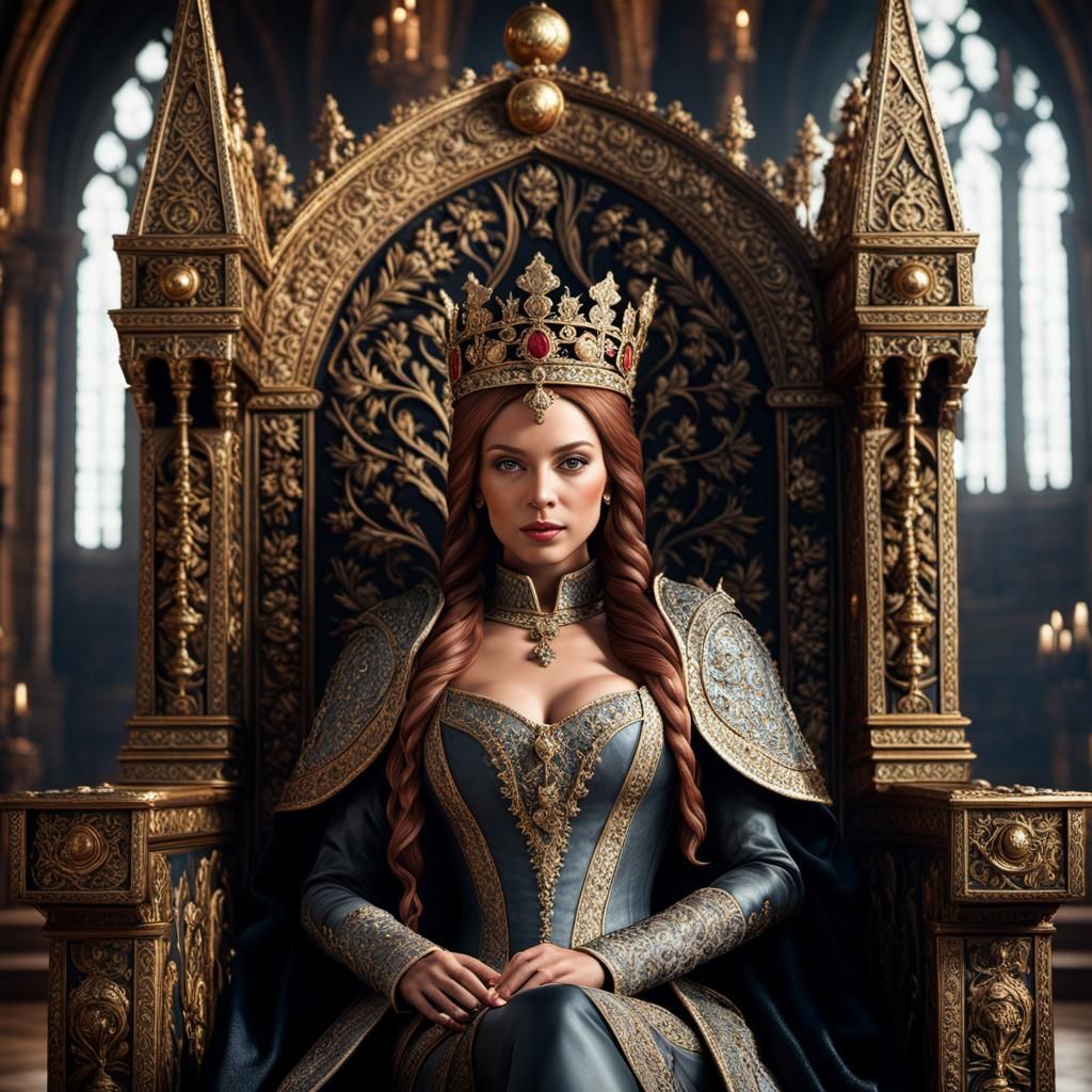 Magnificent Medieval Queen on Ornate Throne